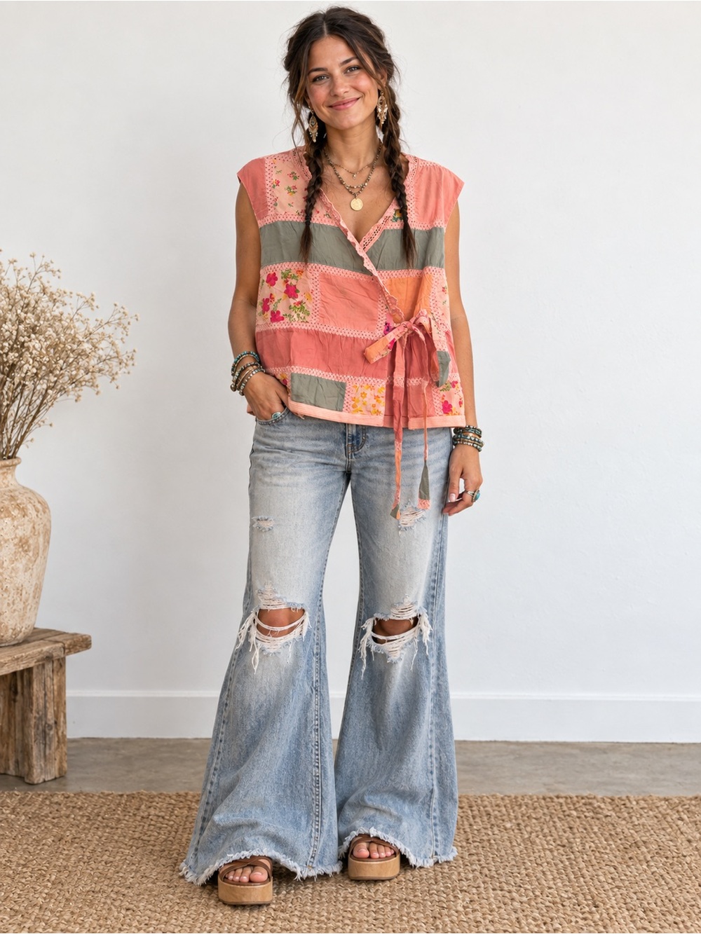 Jaded Gypsy Wrapped In Love Patchwork Wrap Vest Top L/XL